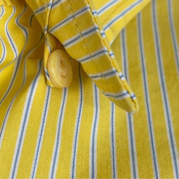Bugatchi Yellow & Thin Blue Striped Long Sleeve Button Down Dress Shirt XXL - Picture 3 of 11
